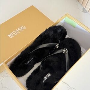 Michael Kors Black Furry Slippers